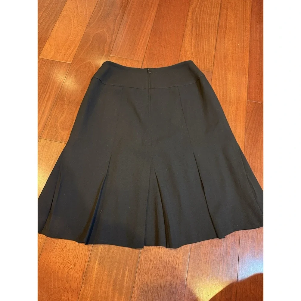 CHANEL Pleated Skirt Fully Lined Wool Mid Length 23in Long |‎ Black | UK 38 US 6